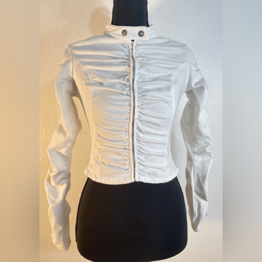 Schiaparelli Inspired White Ruched Cafe' Racer Motorcycle Jacket Rare Vtg